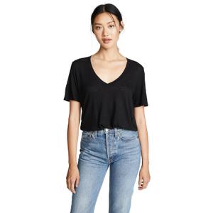 Splendid Women's Cotton Modal Slub V Tee (Medium, Black)