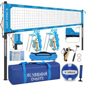 Professional Outdoor Volleyball Net Set for Backyard Beach with 1.7" Aluminum Poles, 45-ply HDPE Net, PU Volleyball and Pump, Boundary Line, Large Carry Bag - Anti-sag & Easy Setup, 32ft