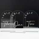 JINMURY Clear Arch Wedding Table Numbers 1-10 with Stands, 5x7 Inch Acrylic Arch Sign with White Lettering, Clear Acrylic Table Numbers for Wedding Reception