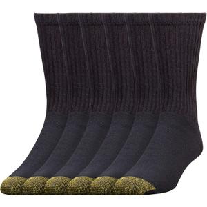 GOLDTOE Men's 656S Cotton Crew Athletic Socks (Multipack) (Large, Black)