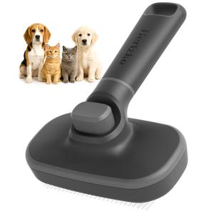 Hertzko Self Cleaning Slicker Brush for Cats & Dogs  Grooming Tool for Shedding Long & Short Hair  Retractable Bristles  Easy-Clean Cat & Dog Deshedding Brush, Painless Detangling - Black
