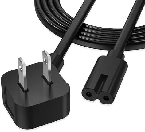 AGVEE 12ft TV Power Cord, 90 Degree UL Listed 18AWG 2-Prong Square AC Power Cable IEC C7 C8 Replacement for Samsung LG Sony Insignia Apple TV LCD LED, Vizio Roku JBL Partybox, Black