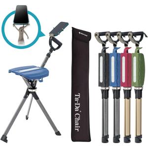 STEP2GOLD Ta-Da Chair Series 2 PRO, Portable Trekking Hiking Pole, Folding Walking Stick with Seat, Walking Cane with Chair, Foldable Chair, Lightweight Aluminum, Easy Carry and Storage, Anti-Slip (Blue)