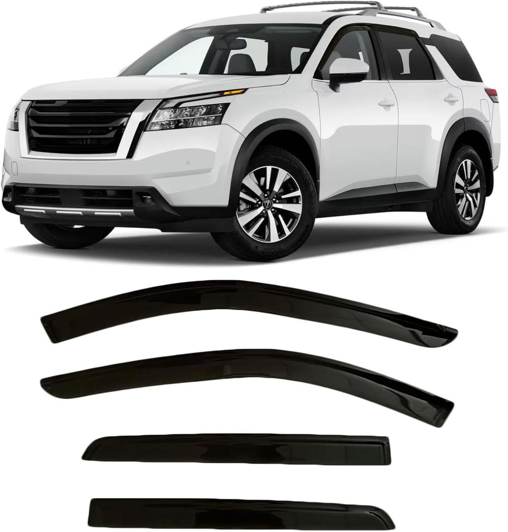 2022-2025 Tape-On Rain Guards for Nissan Pathfinder Side Window Visor Deflectors S SV SL Platinum Rock Creek Smoke Tinted Vent Shades 2023 2024