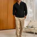 Runcati Mens Quarter Zip Pullover Sweater Casual Mock Neck Slim Fit Checkered Knitted Polo Sweaters (Black, M)