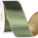 Ribbli Sage Green Velvet Ribbon Wired 2.5 Inch Glossy Velvet with Gold Glitter Christmas Ribbon for Christmas Tree Decoration Big Bow Gift Wrapping Crafts Wreaths Supplies - Continuous 10 Yards