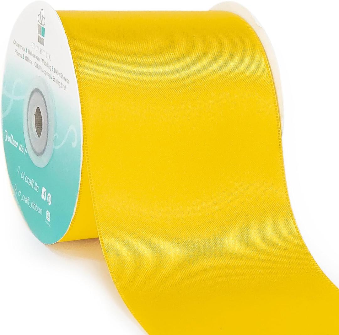 CT CRAFT LLC Double Face Satin Solid Ribbon 3 Inch x 25 Yards Yellow for Christmas Home Decor Wedding Bouquet Gift Wrapping DIY Crafts Hair Bow Scrapbook Invitation Card