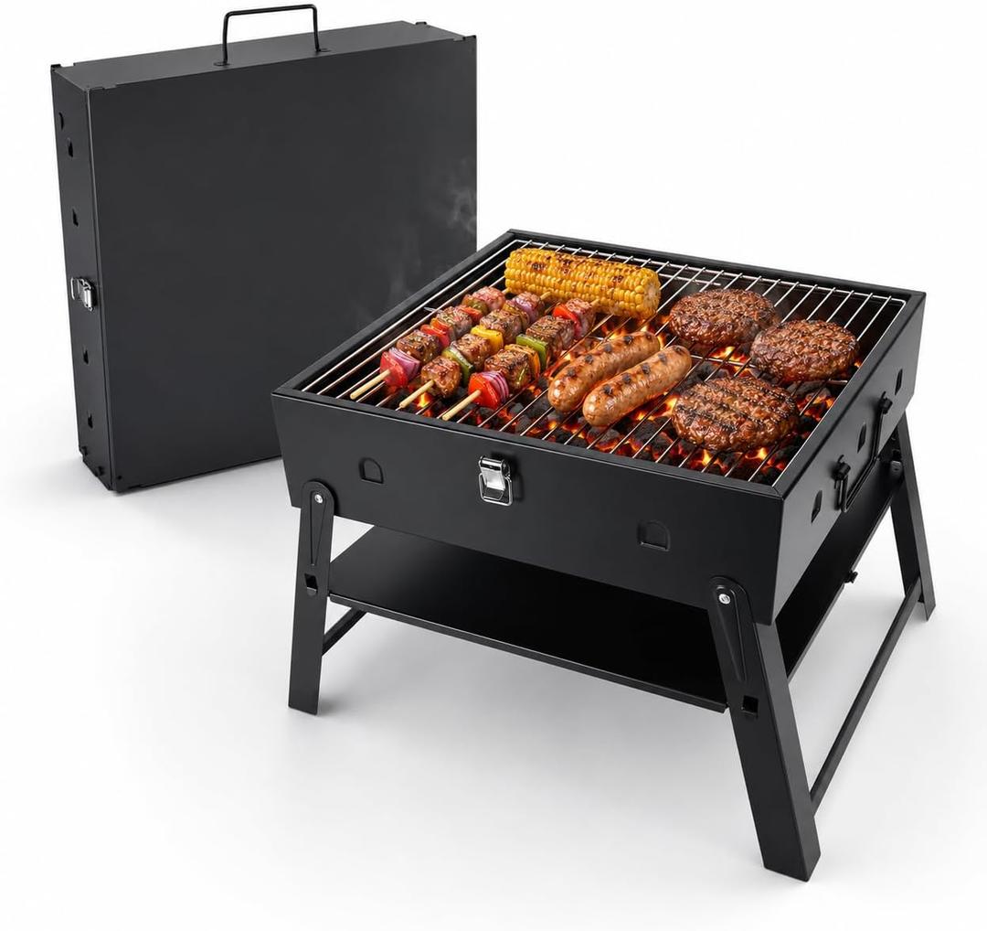 Portable BBQ Charcoal Camping Grill: Tabletop Folding Barbecue Grills