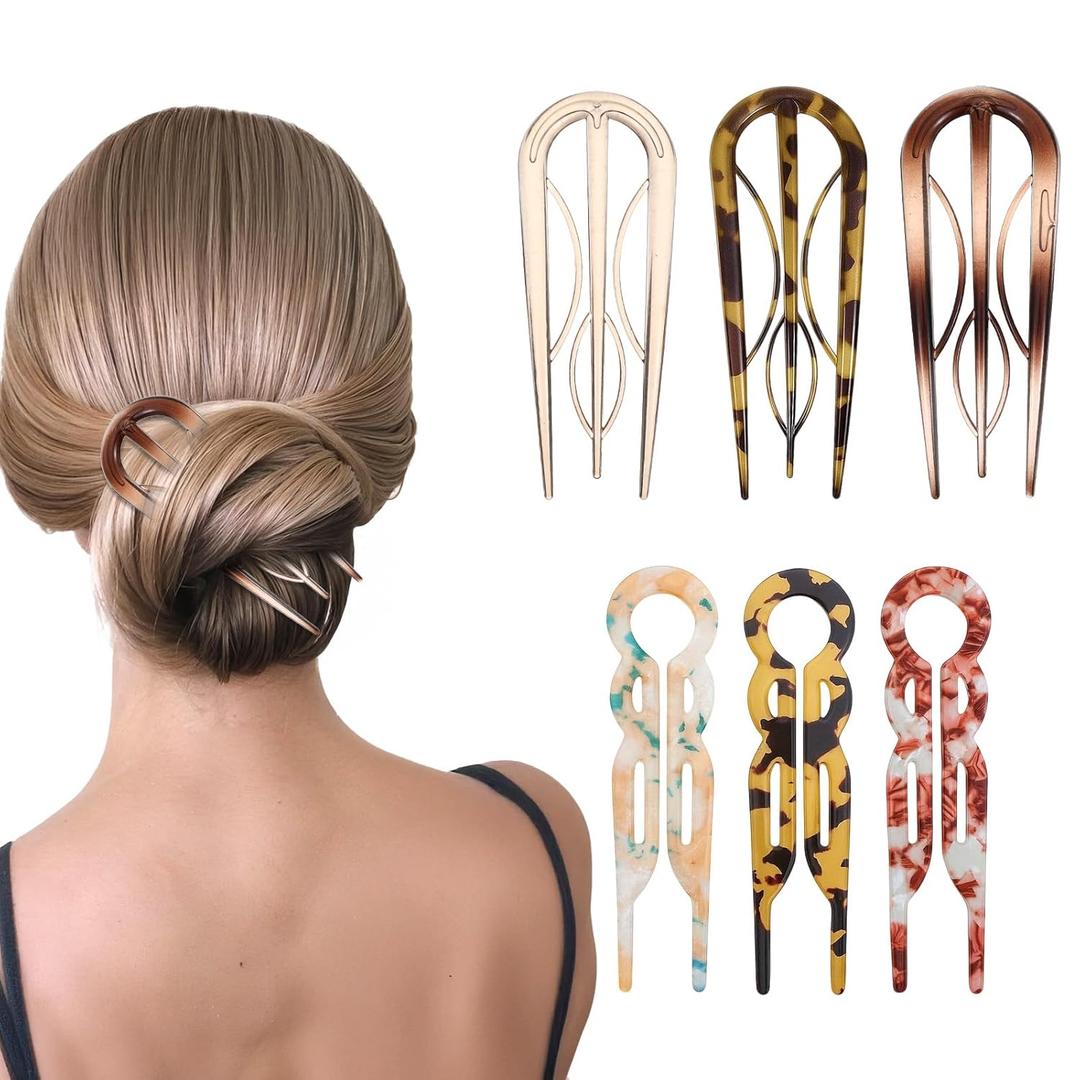 6Pcs Hair Pin for Women, Prestige French HairPin, Strong Durable Flat HairClips for All Hairs, Cute Hair Fork Hairs Styling Accessories for Party Valentine's Day(2 Styles)