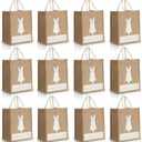 Wesnoy 12 Pack Easter Burlap Bunny Bags Large Easter Basket Rabbit Pastel Gift Bags with Handle & Waterproof Lining Reusable Spring Gift Bag for Egg Hunt, Candy Favor