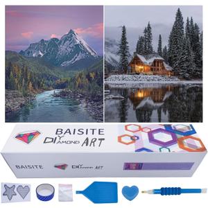 BAISITE Diamond Art Kits for Adults Beginners,2 Pack Round 5D Paint with Diamonds Pictures Full Drill Cross Stitch Home Wall Decor DIY Crafts Kits(12x16 Inches) BSTDPK805-806
