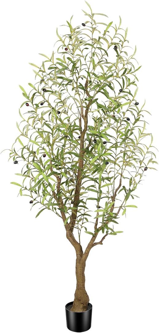 Faux Olive Tree 6FT, Olive Trees Artificial Indoor, Fake Tree with Realistic Leaves & Fruits for Home Office Living Room Decor