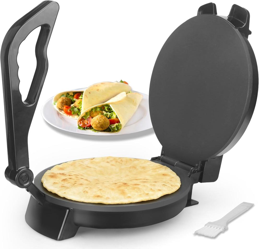 Compact 10'' Roti Maker Machine, Electric Tortilla Press with Detachable Handle, Prensa Para Tortillas, Chapati Maker Machine, Burrito Maker, Tortillera, Black