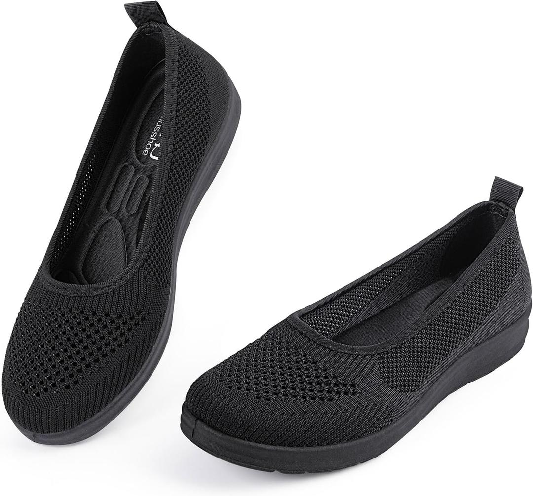 MUSSHOE Slip-on Womens Walking ShoesRound Toe Mesh SneakersComfortable Classic Casual Breathable Lightweight Loafers Flats for Mature Women Aged 30-60 (Black)