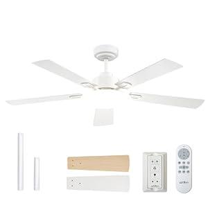 addlon Ceiling Fans with Lights, 52 inch White Ceiling fan with Light and Remote Control, Reversible, 3CCT, Dimmable, Noiseless, Small Ceiling Fan for Bedroom, Farmhouse, Indoor/Outdoor Use