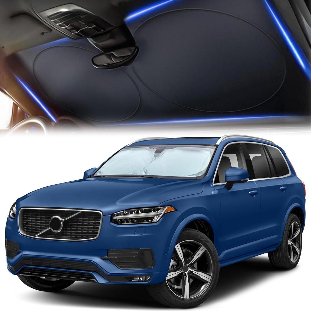 Windshield Sun Shade for Car, SUV & Truck  Patented Design Blocks 99% UV Rays & Heat | 240T Reflective Polyester Sunshade with Storage Bag | Keeps Vehicle Interior Cool | Universal Fit (64" x 33.5") (Medium Plus)