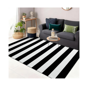 OLANLY Black and White Striped Rug 3' x 5' – Washable Cotton Indoor Outdoor Doormat for Front Door, Entryway, Kitchen, Porch, Patio Decor