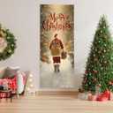 Merry Christmas Door Cover Banner, Winter Xmas Santa Claus Snowy Forest Front Door Cover Seasonal Holiday Party for Porch Entryway Wall Hanging Decoration, 35 * 79 Inch