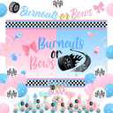 112 Pcs Burnouts or Bows Gender Reveal Decorations Set, Burnouts Bow Foil Balloons Arch Banner Gender Reveal Cake Topper Pink and Blue Balloons Foil Curtains for baby Shower Party Supplies