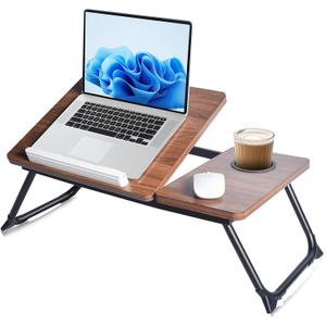 Adjustable Lap Desk for Bed - Portable Laptop Tray Table with Foldable Legs, Phone Slot & Cup Holder - Lightweight & Sturdy Breakfast, Work, Study Table for Sofa, Couch, Floor