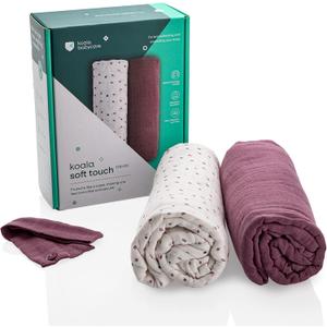 Koala Babycare Organic Muslin Swaddle Blankets for Newborns  GOTS & Oeko-TEX Certified - 2 Pack Soft Cotton Baby Blanket 47 x 47 inches - Lightweight, Breathable, and Safe for Boys and Girls (Purple)