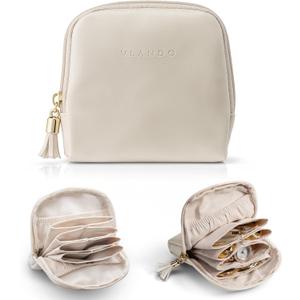 VLANDO Small Travel Jewelry Case, Bridesmaid Gifts, Jewelry Pouch Bags with Zipper, Velvet Jewelry Organizer Storage Bag for Bracelet Rings Earring-Cream White