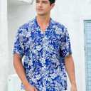 Hawaiian Shirt for Men Casual Summer Short Sleeve Beach Vacation Aloha Hawaii Button Down Shirt Holiday (Blue, XXL)