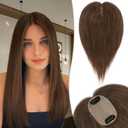 RUWISS Human Hair Topper Crown Topper Hair Pieces for Women Short Wiglet Topper for Thinning Hair 6 * 9CM Silk Base 100% Real Human Hair Clip in Topper 14Inch 33gMedium Brown