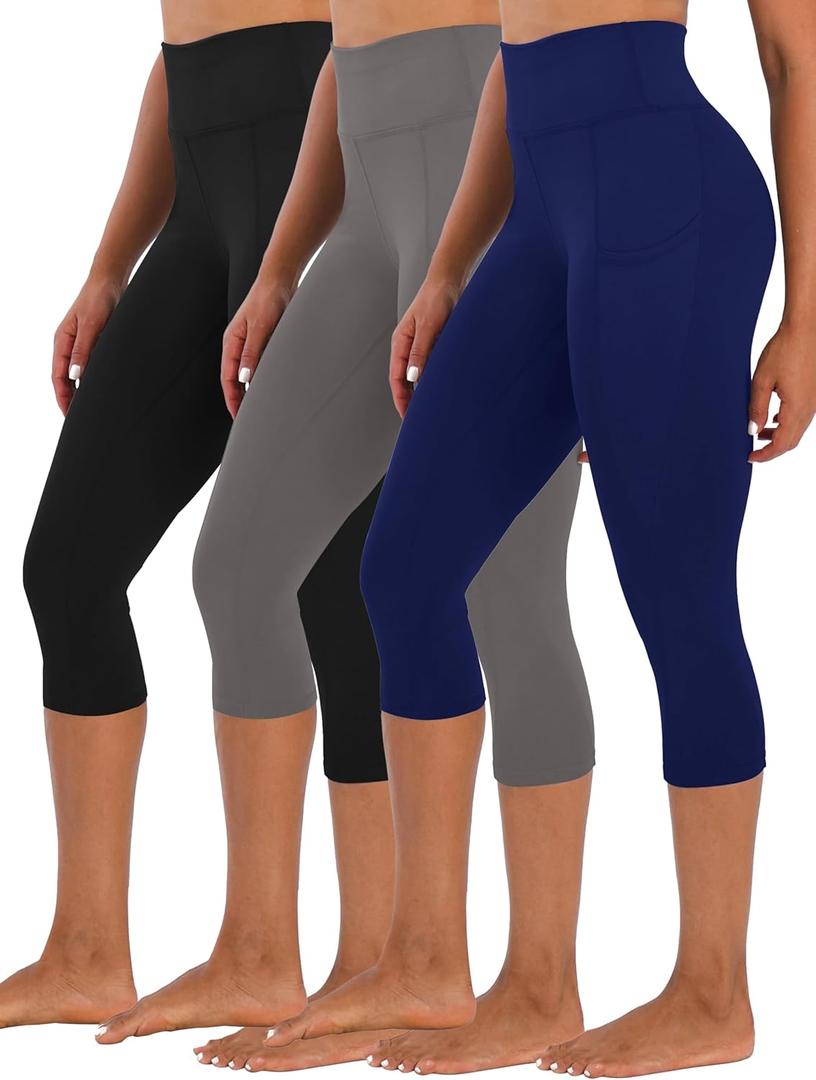 Women's High Waist Capri Leggings with Pockets Tummy Control Cropped Yoga Pants for Summer Fitness Workout Athletic (XL)