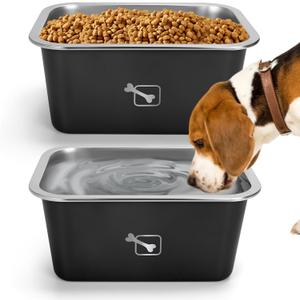 Yummy Sam 2 Pack 2.65 Gallons Extra Large Dog Food and Water Bowl Set, Stainless Steel Spill-Proof Dog Water Bowl with Large Capacity for for Large Dogs and Multiple Dogs Indoor Outdoor Use (Black)