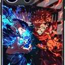Anime Phone Case for iPhone 16 Pro Max, Manga Design Tempered Glass Back with Soft Silicone Bumper, Shockproof Glossy Cover Shell (Satoru_Yuji_Sukuna)