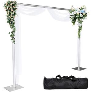Pipe and Drape Backdrop Stand 8ftx10ft Adjustable Background Support System Heavy Duty Background Stand for Wedding Banquet Decorations Silvery (8x10 FT)