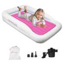 COMMOUDS Portable Toddler Travel Bed with Safety Bumpers, Inflatable Kids Air Mattress with Electric Pump, Baby Blow up Mattress, for Grandma's Home Camping Vacation, 40 inches x 62 inches x 10 inches