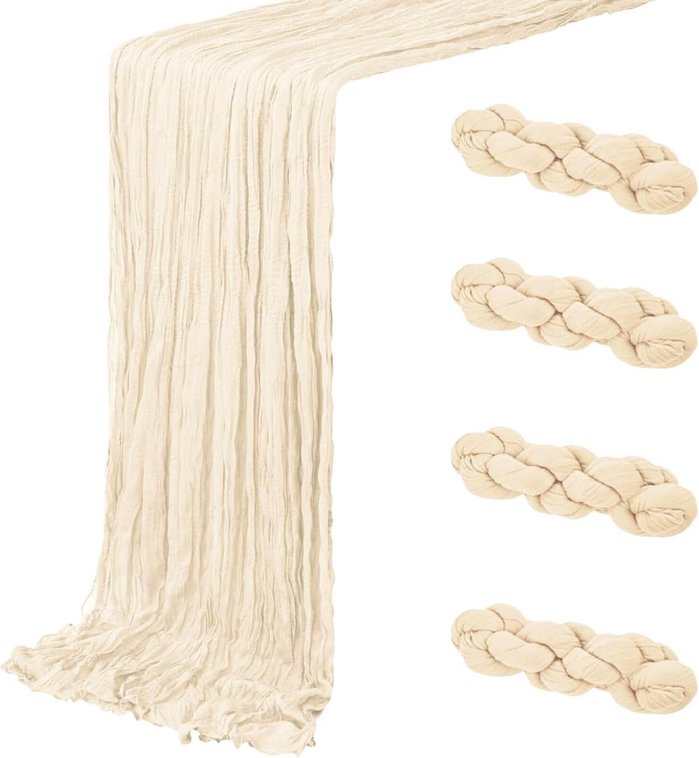4 Pack Ivory Cheesecloth Table Runner 20 x 120 inch Gauze Table Runners 10 FT Long,Semi Sheer Cheese Cloth Fabric Table Runner Bulk for Wedding,Party,Baby Shower,Bridal Shower Decoration