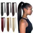 SEIKEA 24" Ponytail Extension Clip in Long Straight Wrap Around Pony Tail Natural Soft Synthetic Hairpiece Hair Extensions for Women Color Black (24 Inch 130G (Pack of 1))