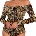 MANGOPOP Off The Shoulder Long Sleeve Short Sleeve Bodysuit for Women (Large)