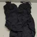 Charmo Tummy Control One Piece Swimsuits for Women Ribbed Ruched Bathing Suit V Neck Strappy Monokini (Large, 1a#black)