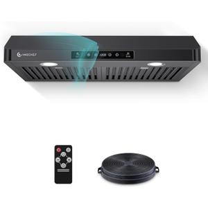 AMZCHEF 30" Under-Cabinet Range Hood, 750 CFM Black Kitchen Vent | Stainless Steel hood with Touch/Remote/Gesture Control, timer, LED lights & dishwasher-safe baffle filters 3 outlets
