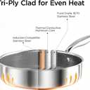 COOKER KING 3.6-Quart Hybrid Stainless Steel Saut Pan with Lid, 10" Tri-Ply Clad Deep Frying Pan, Non-Stick & Non-Toxic Skillet for Egg, Cake, Seafood, Induction Compatible, Oven & Dishwasher Safe