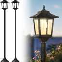 PASAMIC 63" Solar Lamp Post 2Pack, Outdoor Lights Waterproof, Pole Lights Outdoor, Floor Lamp for Patio, Warm White, Replaceable Bulb (Black)