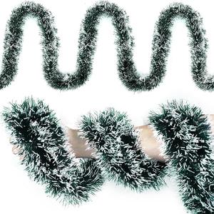 Christmas Tinsel Garland Green Metallic Twist Xmas Frosted Tip Hanging Garland for Christmas Tree Decoration Indoor Outdoor Home Holiday Party Decor