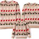 PATPAT Christmas Sweater Family Set Long Sleeve Knit Sweater Holiday Xmas Knitted Pullover (6-7 Years, Khaki Reindeer Snowflake)