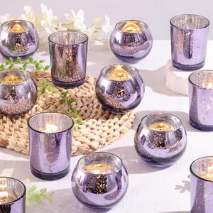 12 Pcs Assorsted Purple Votive Candle Holders for Tea Lights & Votives, Mercury Glass Candle Holder Bridal Shower Party Table Decorations, Wedding Table Decorations for Home Party,