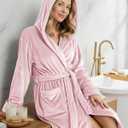NY Threads Premium Womens Robe with Hood, Plush Fleece Long Bath Robe for Women, Fluffy Soft Women's Bathrobe (Pink, L)