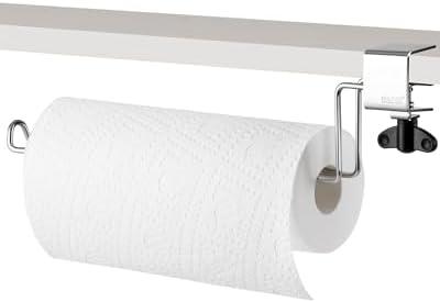 HULISEN Paper Towel Holder Under Cabinet for Kitchen, Adjustable Clip Under Counter Shelf Paper Towel Rack for Hanging Papertowel, No Install Required, Removable, Stainless Steel