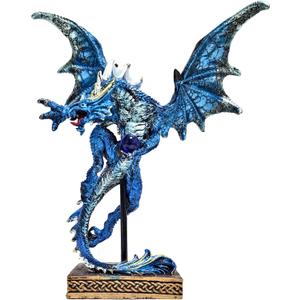 Dragon Statue Collectible Figurines Fantasy Sculpture Decor - 10.5" Tall Dragon Resin Statues for Home Decor for Living Room,Office Bookshelf,Desktop(Blue)