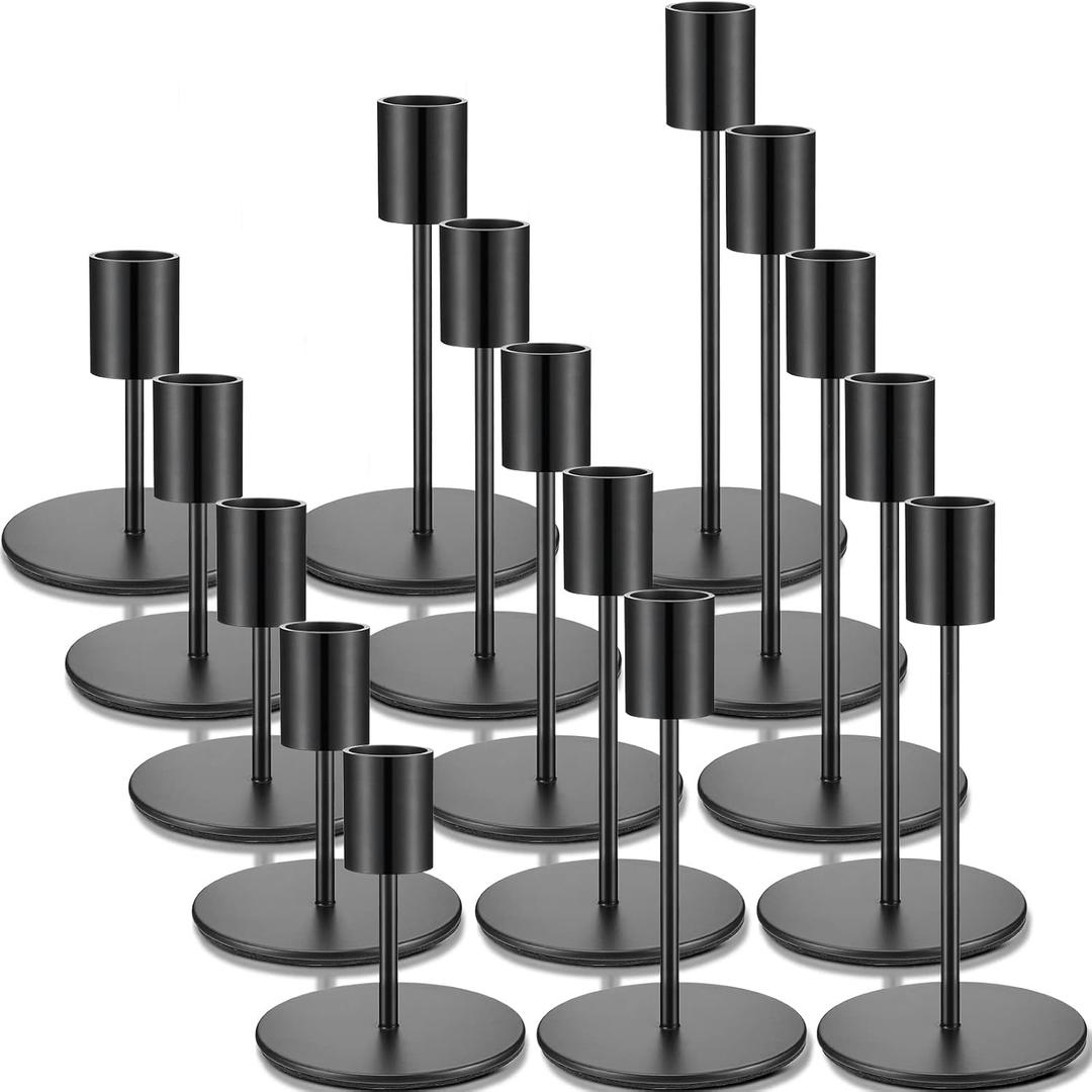 Sieral Candle Holders Bulk Taper Candlesticks Holders Set Modern Decorative Metal Candelabras for Wedding Anniversary Home Dinning Table Centerpiece Xmas Party Decor(Matte Black,15 Pcs)