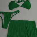 SweatyRocks Women's 3 Piece Zebra Striped Bikini Swimsuit Set & Beach Skirt Set Bathing Suit (Large, Plain Green)