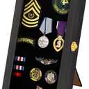 Verani 8.5 x15 Pin Display Case with Real Glass Door Frame Bracket for Military Medals, Beach Tags, Jewelry Pins, Pin Gift, Insignia Ribbons, Pin Enthusiast Collectibles, Black