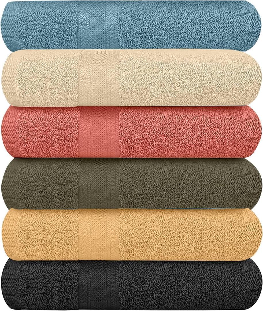 KAHAF COLLECTION 6 Pack Bath Towels Set (27 x 54 Inches) 100% Ring Spun Cotton, Lightweight, Quick Dry, Highly Absorbent Towels Multicolor, (27x54) Inches